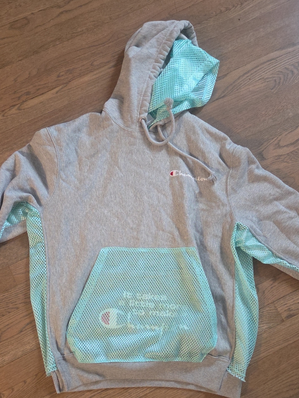 Champion Gray Hoodie with Mint Mesh Panels